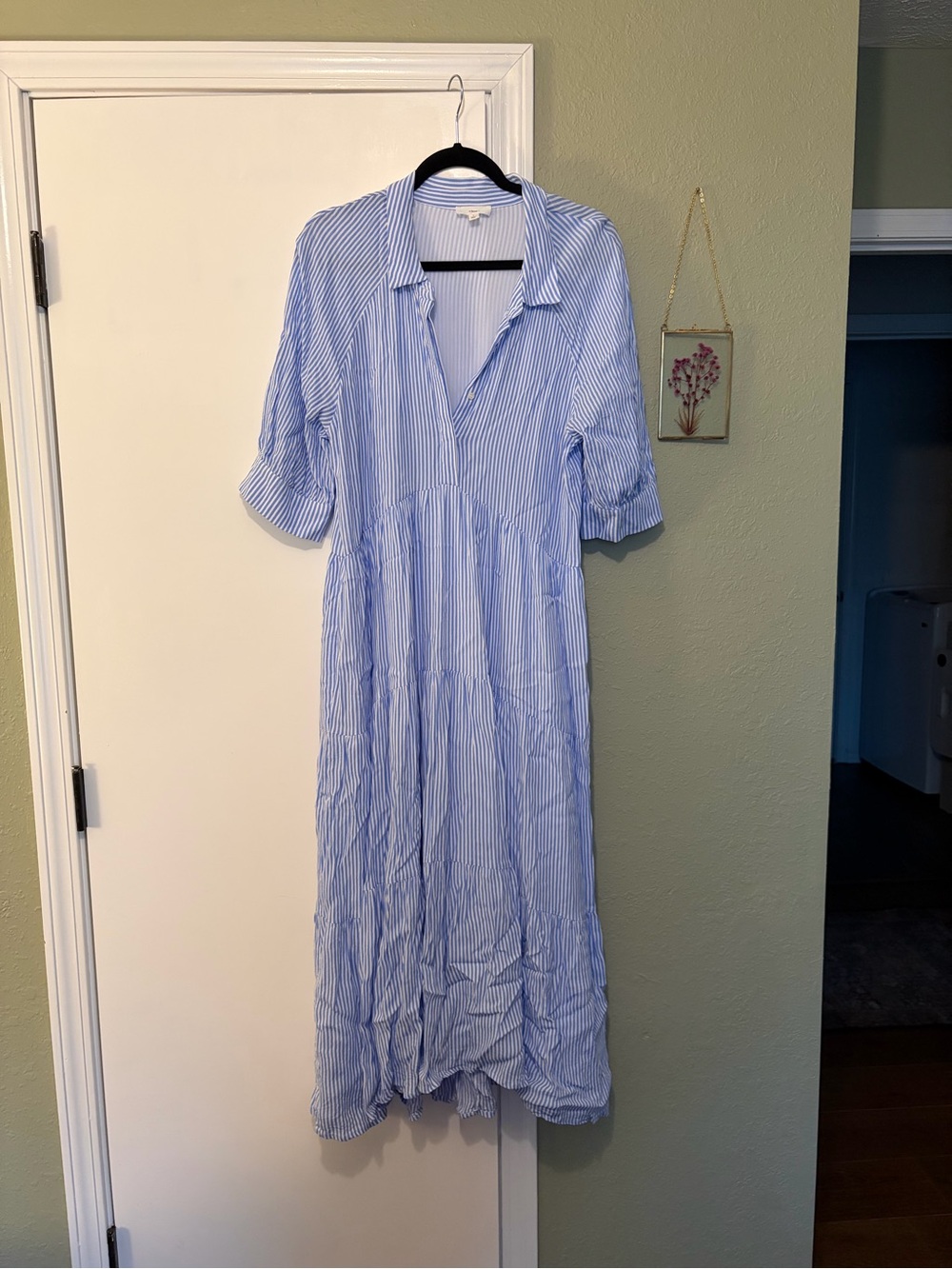 Striped Light Blue Maxi Shirt Dress